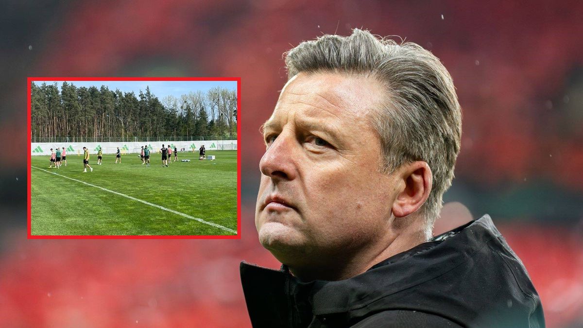 Getty Images / Mikolaj Barbanell/SOPA Images/LightRocket via Getty Images/X / Na dużym zdjęciu Kosta Runjaić, na małym wtorkowy trening Legii