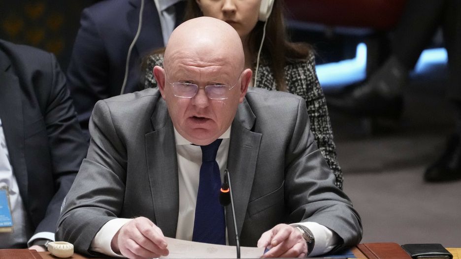 Vasily Nebenzya, Permanent Representative of Russia to the United Nations, speaks during a Security Council meeting, Thursday, Feb. 23, 2023, at United Nations headquarters. (AP Photo/John Minchillo)
John Minchillo
