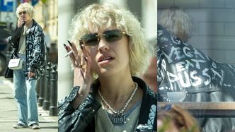 Helena Englert delektuje się papierosem w kurtce z osobliwym napisem i z przewieszoną przez ramię luksusową torebką (ZDJĘCIA)