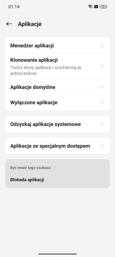 Menu Aplikacje