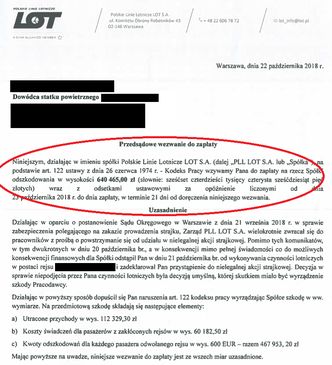 640 tys. złotych za strajk w LOT. Piloci otrzymują wezwania do zapłaty