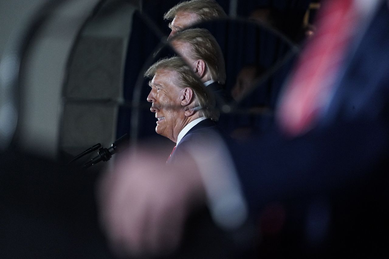 LACONIA, NH - January 22: Republican presidential candidate and former president Donald Trump speaks to supporters at The Margate Resort inLaconia,N.H. on Monday, January 22, 2024, the day before the New Hampshire GOP primary.

(Photo by Jabin Botsford/The Washington Post via Getty Images)