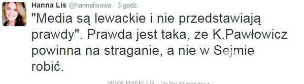 Hanna Lis skrytykowała na Twitterze Krystynę Pawłowicz