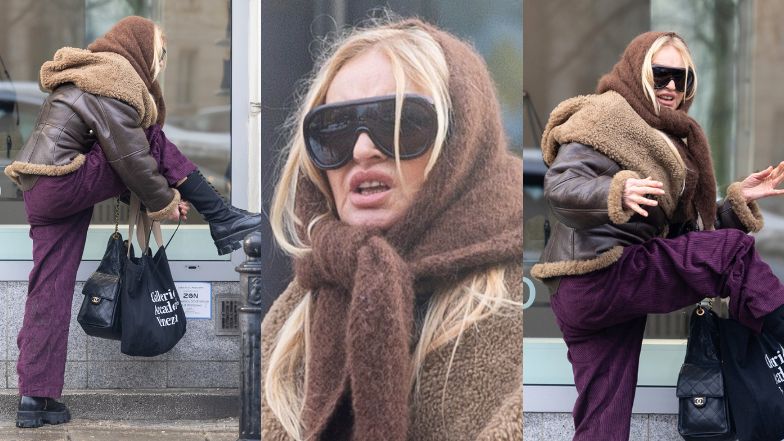 Stylowa Monika Olejnik musiała uporać się z rozwiązaną sznurówką