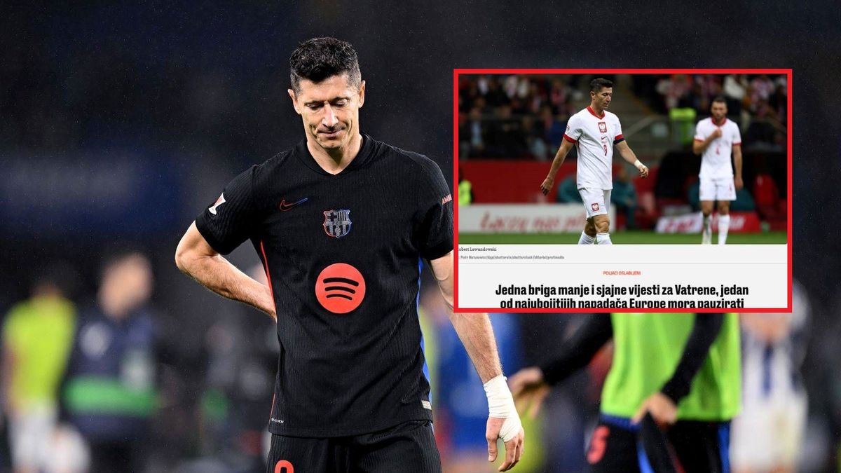 Getty Images /  Cesar Ortiz/Soccrates/Getty Images)/sportske.jutarnji.hr / Na dużym zdjęciu Robert Lewandowski, na małym okładka artykułu sportske.jutarnji.hr