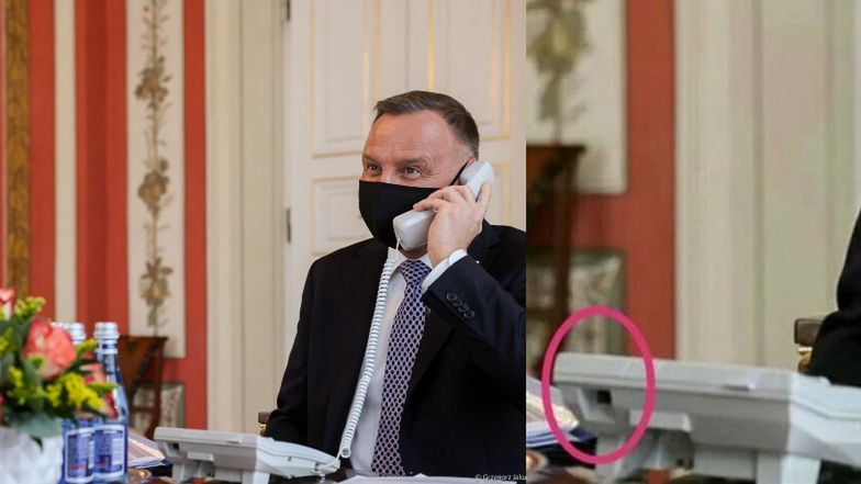 Andrzej Duda rozmawia z królem Jordanii przez telefon, a internauci SZUKAJĄ KABLA przy aparacie (FOTO)