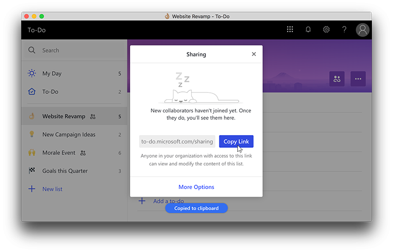 Udostępnianie notatek w To-Do, źródło: Microsoft.