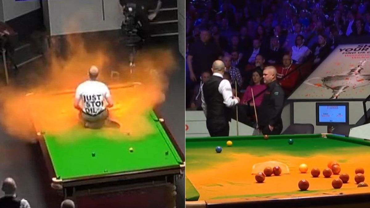 Twitter / twitter.com/eurosport / Aktywista przerwał MŚ w snookerze