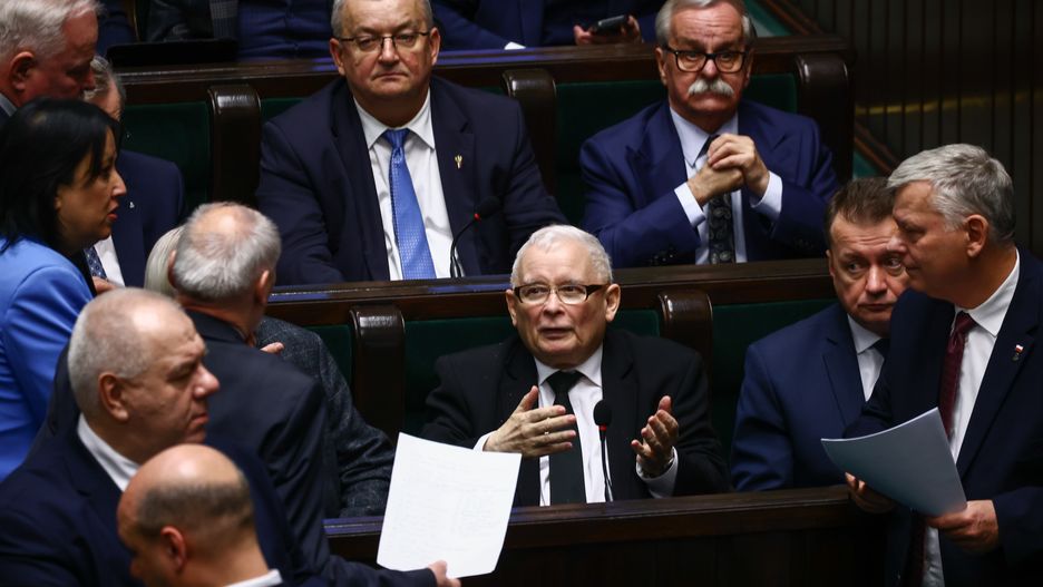 DJaroslaw Kaczynski, the leader of PiS party attends  the parliament session in Warsaw, Poland on December 12, 2023.  (Photo by Beata Zawrzel/NurPhoto via Getty Images)