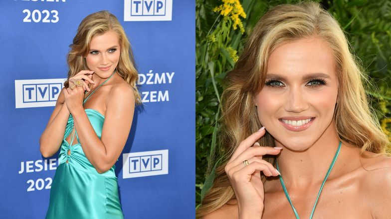 Agnieszka Kaczorowska gra dłońmi na ramówce TVP