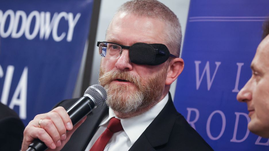 Grzegorz Braun, Polish far-right MEP, during a meeting in Krakow, POland on October 24th, 2025. (Photo by Beata Zawrzel/NurPhoto via Getty Images)