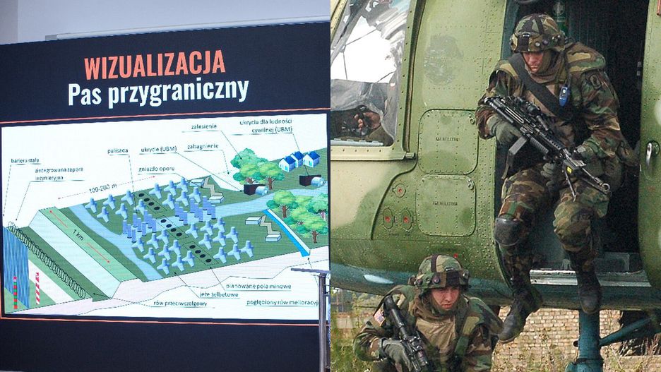 Zdjęcie ilustracyjne - po lewej wizualizacja z prezentacji Tarczy Wschód