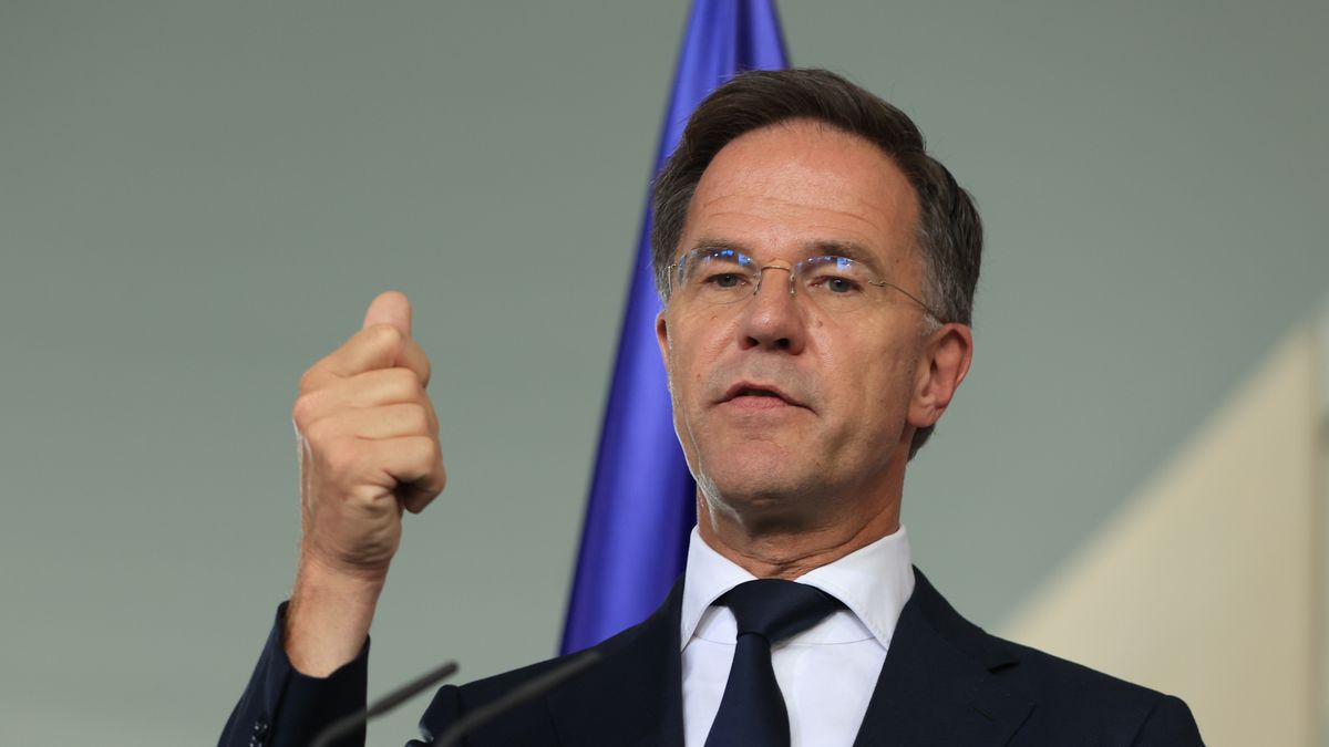 Mark Rutte, secretary general of the North Atlantic Treaty Organization (NATO), during a news conference in Berlin, Germany, on Wednesday, July 9, 2025. Germany is understood to be considering purchasing up to 2,500 armored fighting vehicles and as many as 1,000 battle tanks as part of a joint European effort to create new NATO brigades to deter Russia. Photographer: Krisztian Bocsi/Bloomberg via Getty Images