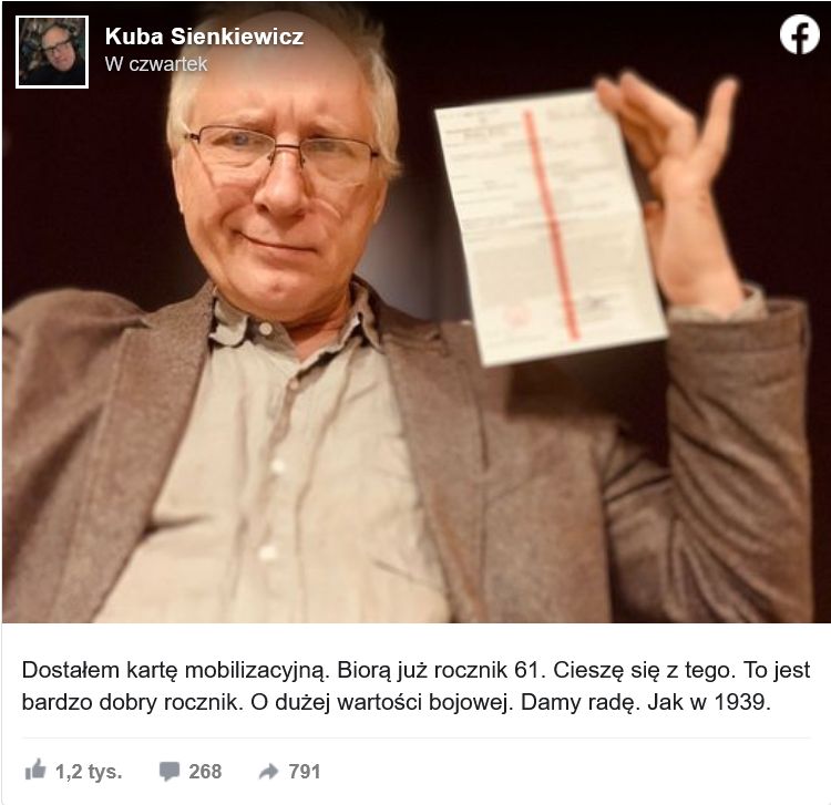 Kuba Sienkiewicz dostał kartę mobilizacyjną
