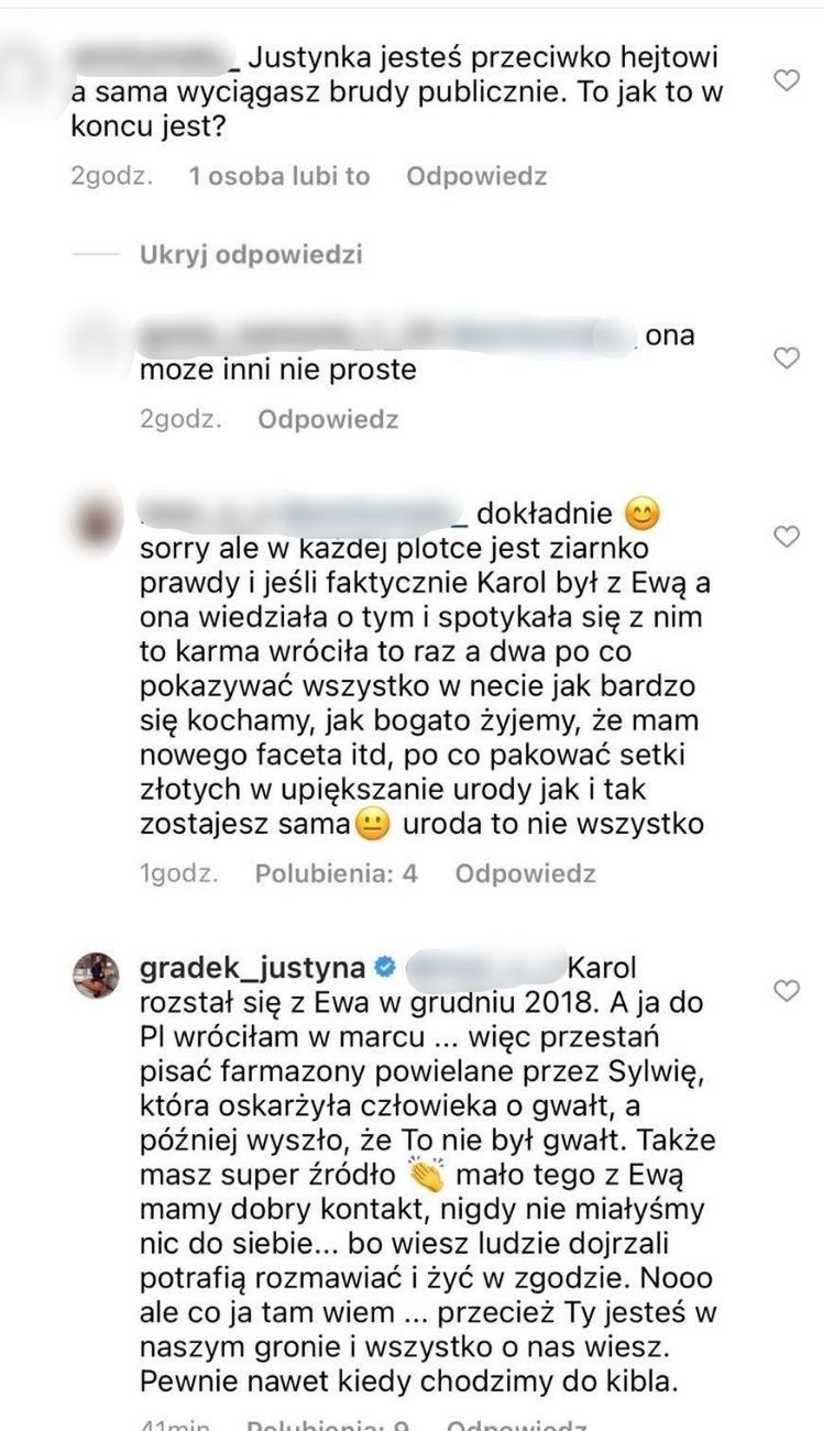 Justyna Gradek odpowiada na zarzuty o rozbicie poprzedniego związku męża