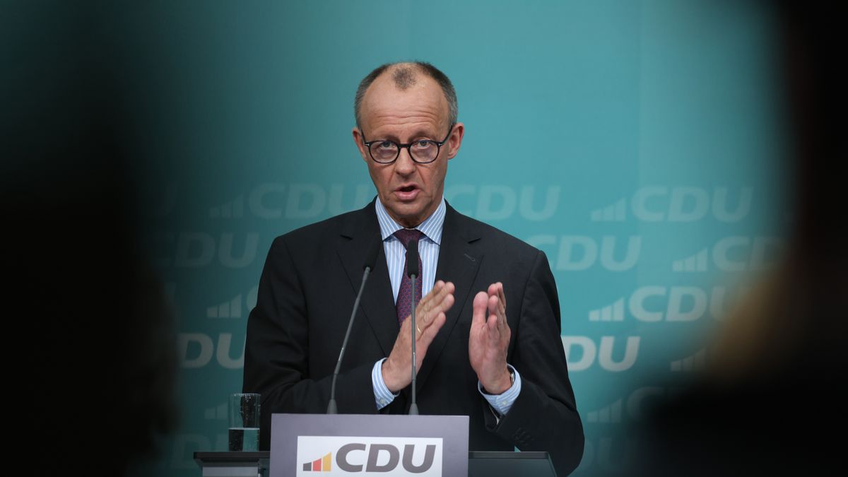 BERLIN, GERMANY - MARCH 03: German designated chancellor and leader of the German Christian Democrats (CDU) Friedrich Merz speaks to the media the day after the Hamburg city-state election on March 03, 2025 in Berlin, Germany. Merz is under pressure to negotiate the formation of the next federal government coalition quickly in order to help strengthen Europe's position over defence and its relationship to the USA. (Photo by Sean Gallup/Getty Images)