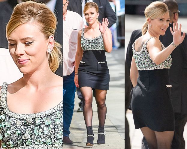 Odmieniona Scarlett Johansson błyszczy w kusej sukience Miu Miu
