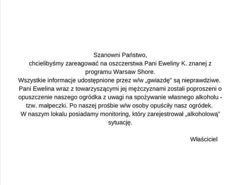 Właściciel restauracji odpowiada na zarzuty Ewel0ny