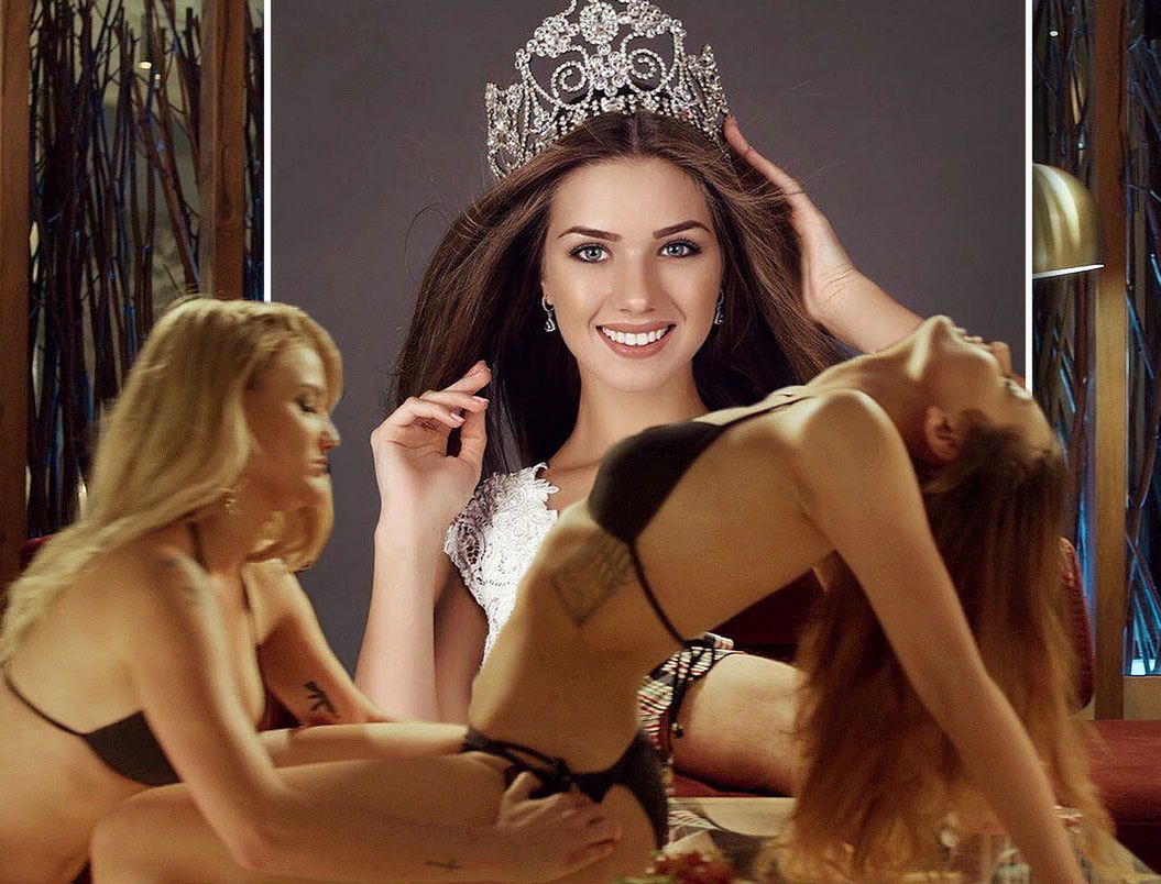 Kadr z filmu "Dziewczyny z Dubaju" - w tyle zdjęcie Miss Krymu 2015
