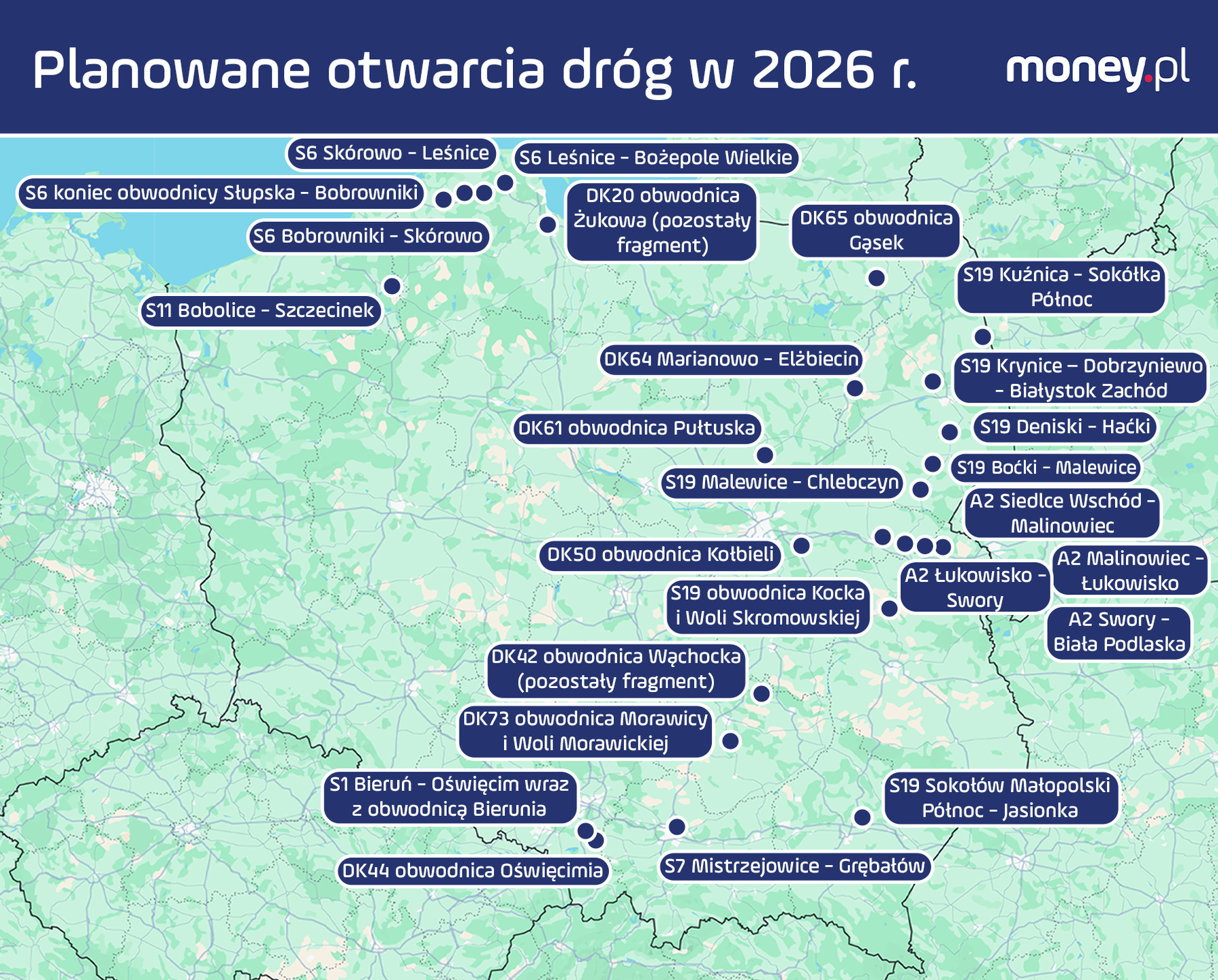 Planowane otwarcia dróg GDDKiA w 2026 r.