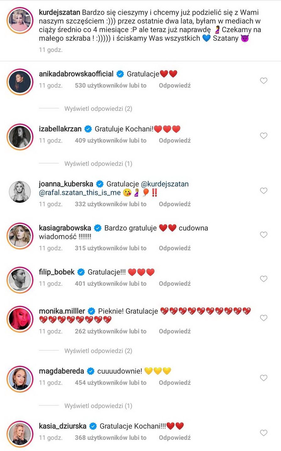 Komentarze pod postem Basi Kurdej-Szatan o ciąży