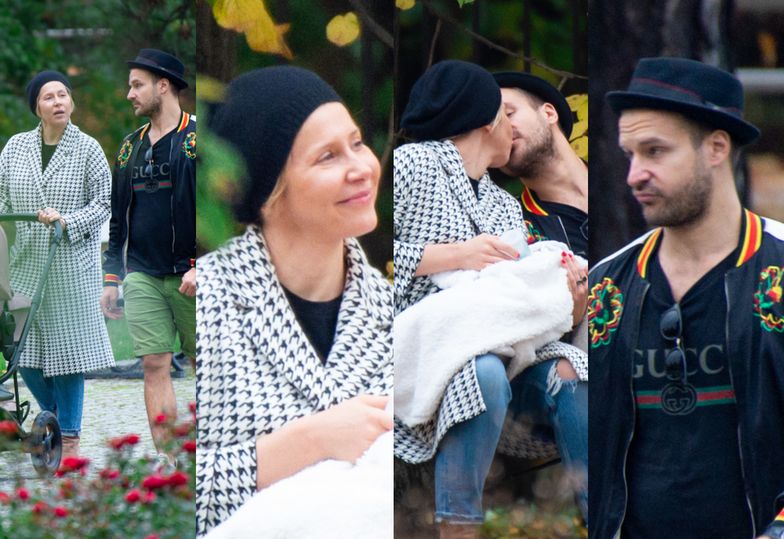 Katarzyna Warnke i Piotr Stramowski czerpią z uroków rodzicielstwa na romantycznym spacerze w parku