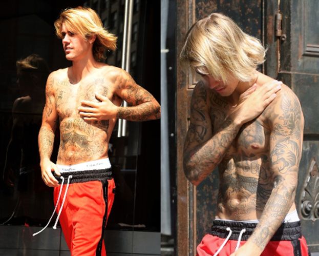 Justin Bieber chodzi po mieście bez koszulki i mizia się po ciele (FOTO)