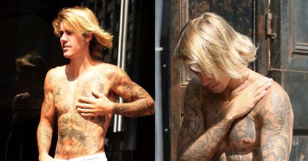 Justin Bieber chodzi po mieście bez koszulki i mizia się po ciele (FOTO)