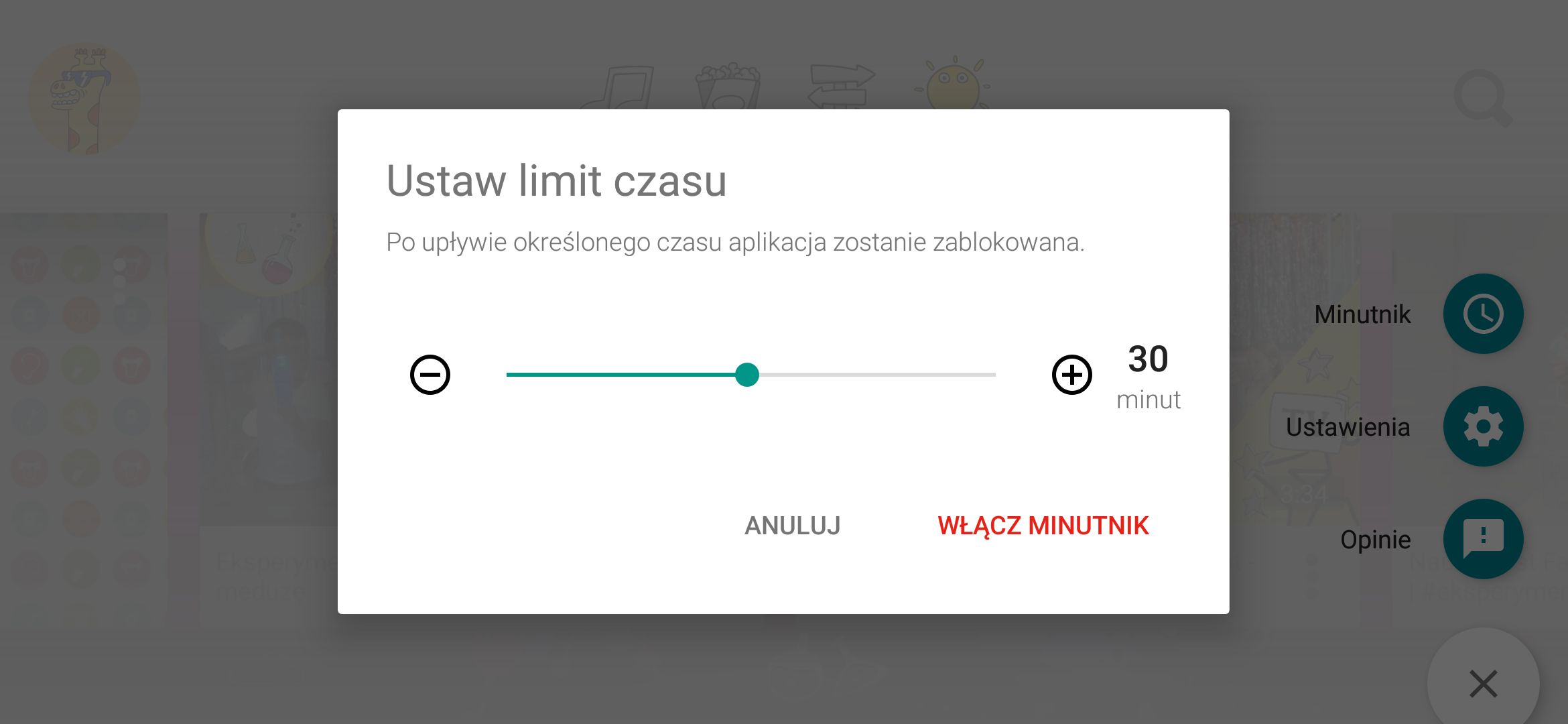 ustawienia minutnika