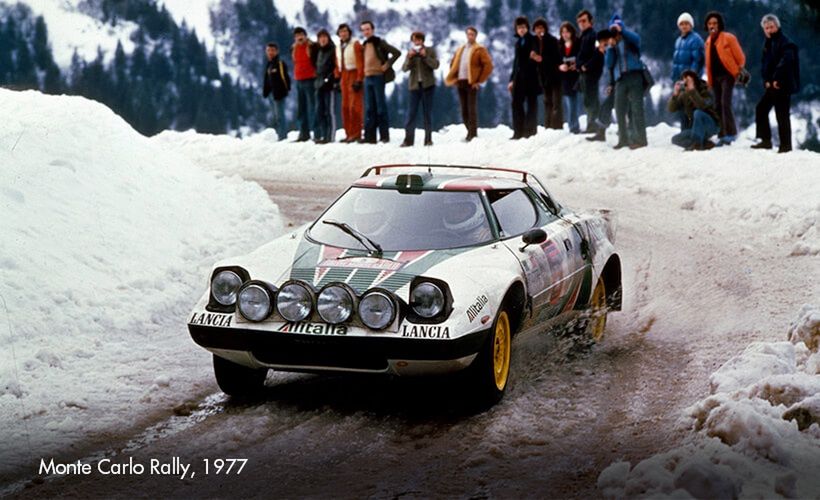 Lancia Stratos HF podczas Rajdu Monte Carlo w 1977 r.
