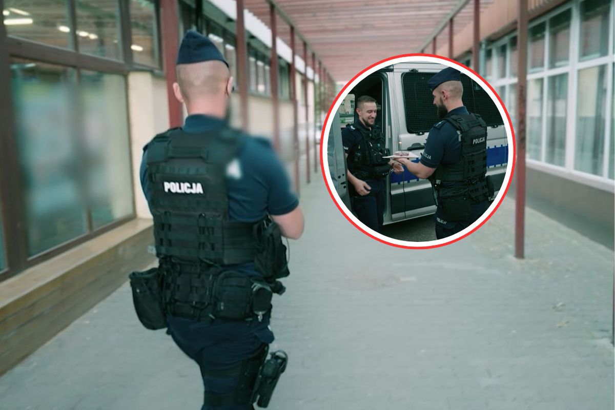 Ruszył do radiowozu. Co za scena. Policjant wypalił. "Dałbym ci buzi"