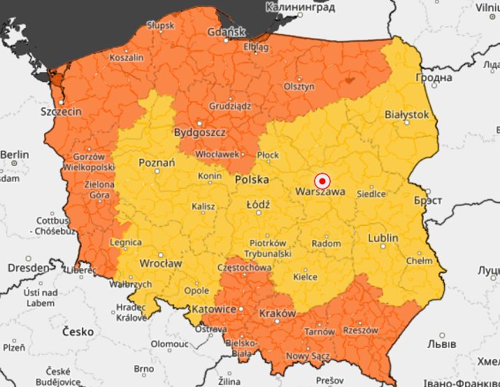 IMGW wydało ostrzeżenia 1 i 2 stopnia