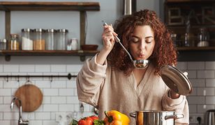 Photo of pretty caucasian woman holding cooking ladle spoon while eating soup with fresh vegetables in kitchen at homewoman,  cooking,  vegetables,  kitchen,  enjoying,  food,  morning,  caucasian,  portrait,  breakfast,  female,  one,  young,  indoor,  girl,  beautiful,  european,  diet,  healthy,  brunette,  lunch,  dinner,  house,  home,  flat,  prepare,  recipe,  smile,  cuisine,  interior,  meal,  table,  culinary,  cut,  fresh,  ingredient,  natural,  organic,  vegetarian,  cookery,  eat,  gastronomy,  vegan,  chief,  soup,  pot,  ladle,  spoon,  taste