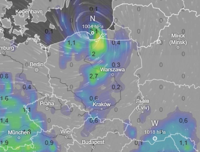   Prognozowane opady w poniedziałek, 6 października