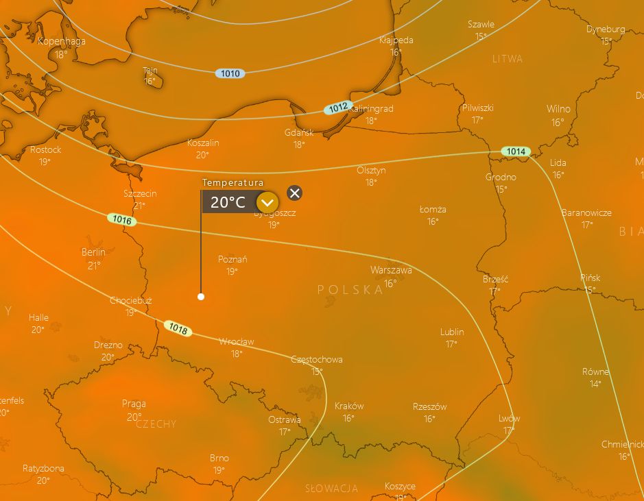 Pogoda na środę. Na horyzoncie nowe opady deszczu (windy.com)