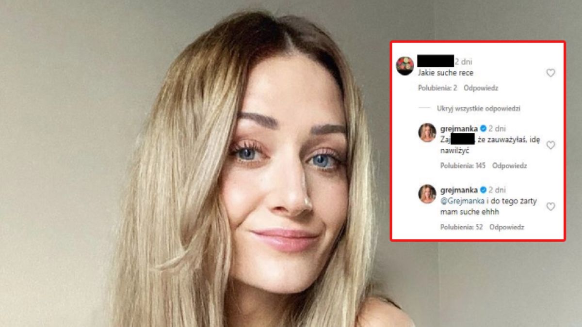 Na dużym zdjęciu: Anna Kurek (Instagram), na małym: komentarze pomiędzy Anną Kurek i użytkownikiem (Instagram)