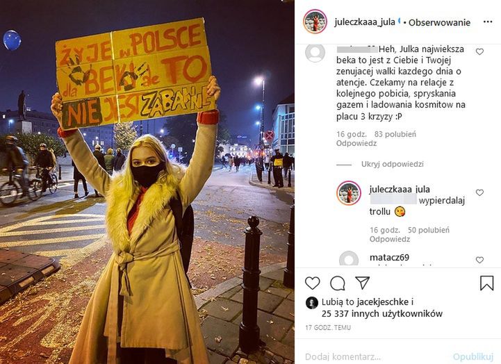 Julia Wróblewska bierze udział w Strajku Kobiet
