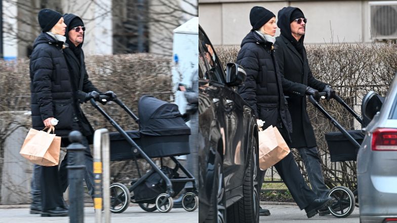 Krzysztof Ibisz przechodzi z żoną i córką na czerwonym świetle