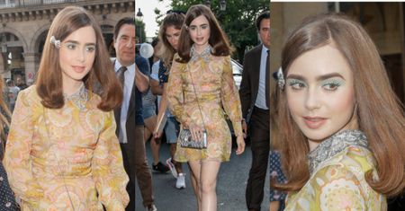 Piękna Lily Collins w wersji retro na pokazie Miu Miu