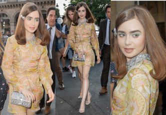 Piękna Lily Collins w wersji retro na pokazie Miu Miu