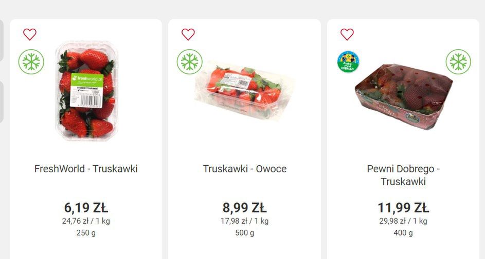 Ceny truskawek dostępnych na stronie Auchan 