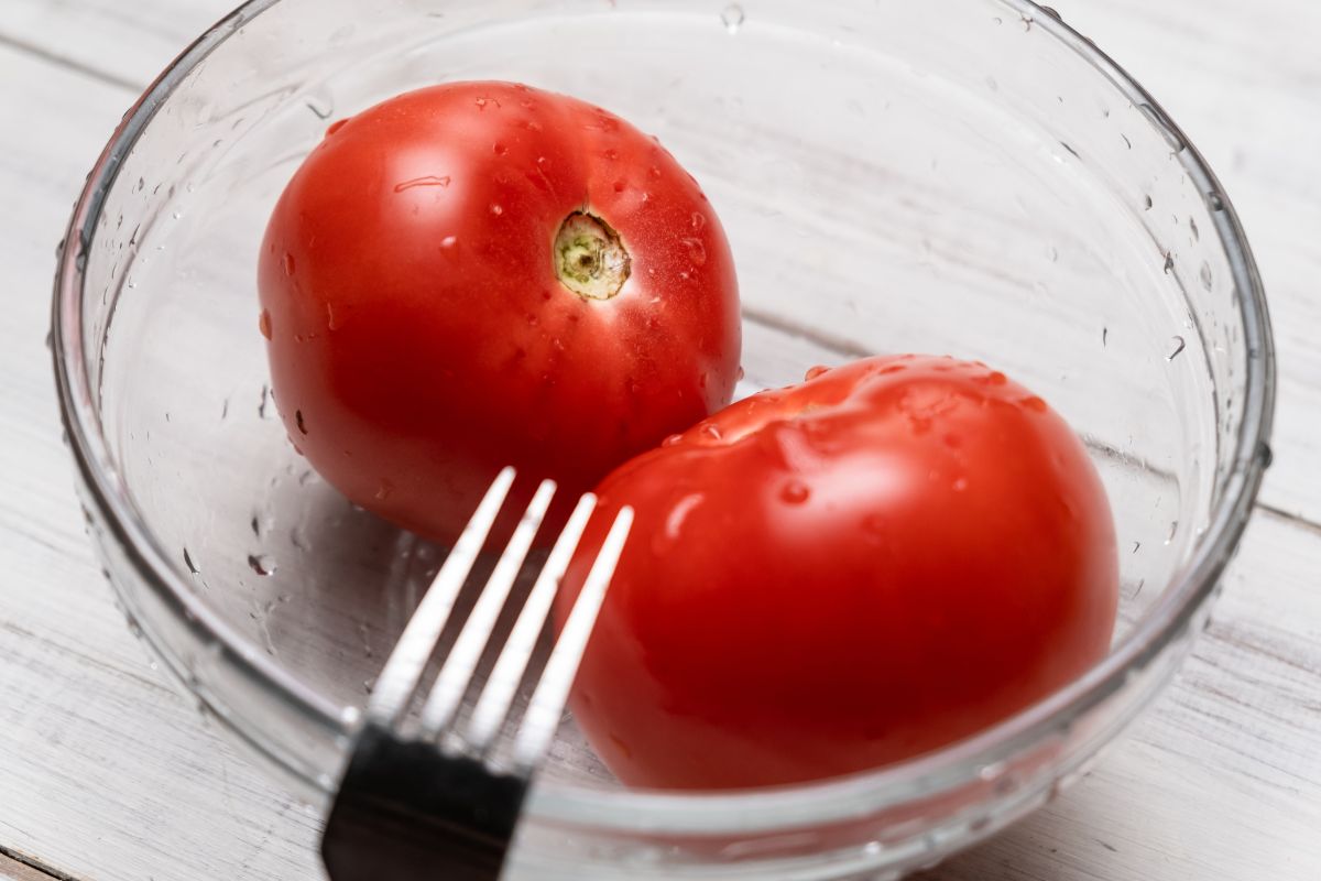 Stick a fork into the tomato. This will make it easier to slice.