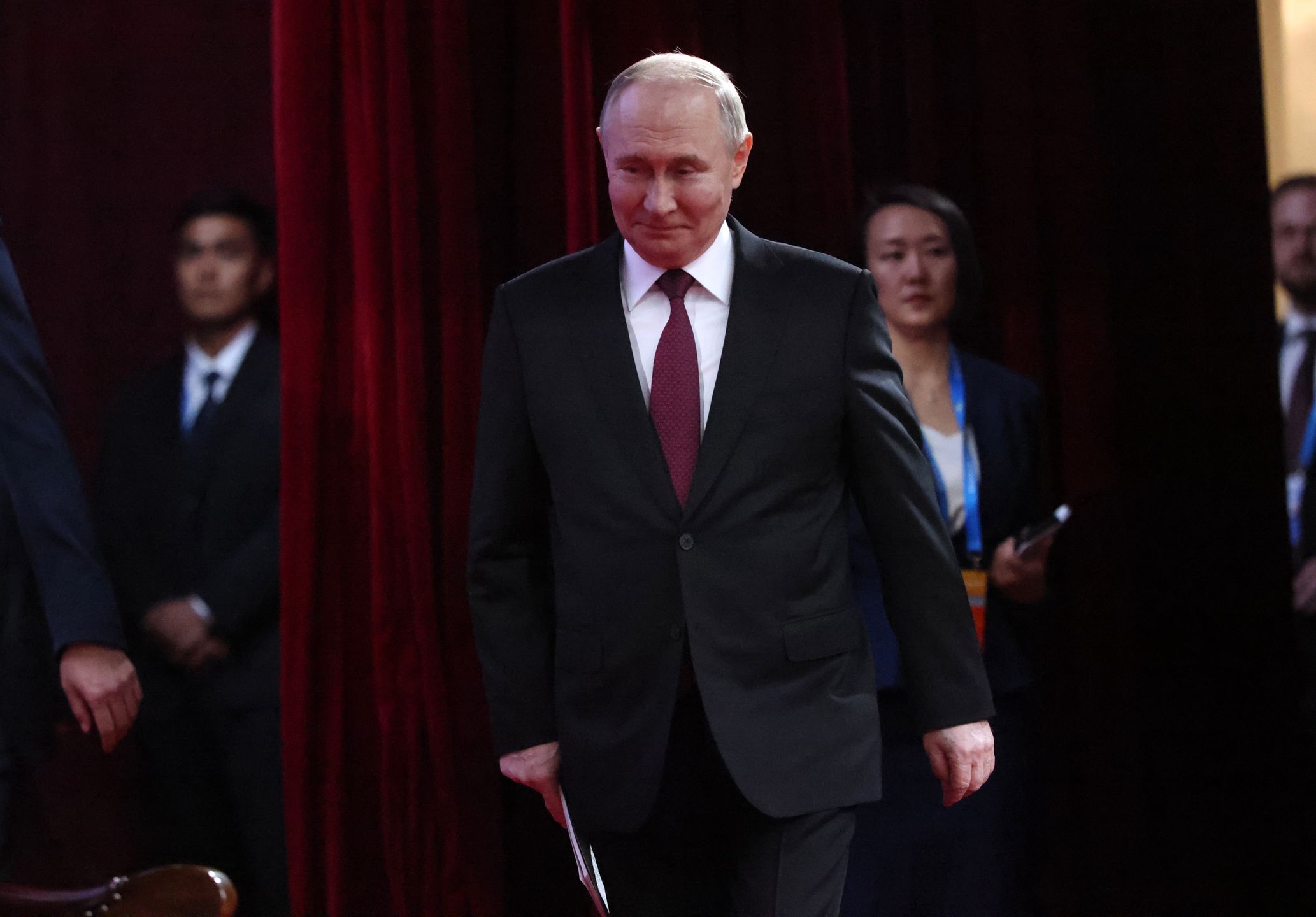 HARBIN, CHINA - MAY 17: (RUSSIA OUT) Russian President Vladimir Putin enters the hall during his meeting with students at the Harbin Institute of Technology, May 17, 2024, in Harbin, China. Russian President Putin is having a two-day visit to China. (Photo by Contributor/Getty Images)