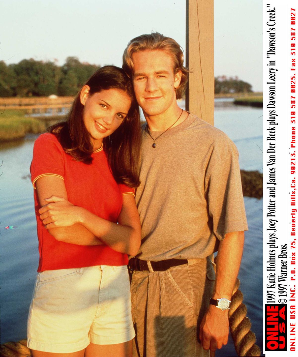 Katie Holmes as Joey Potter and James Van Der Beek as Dawson Leery in "Dawson's Creek."