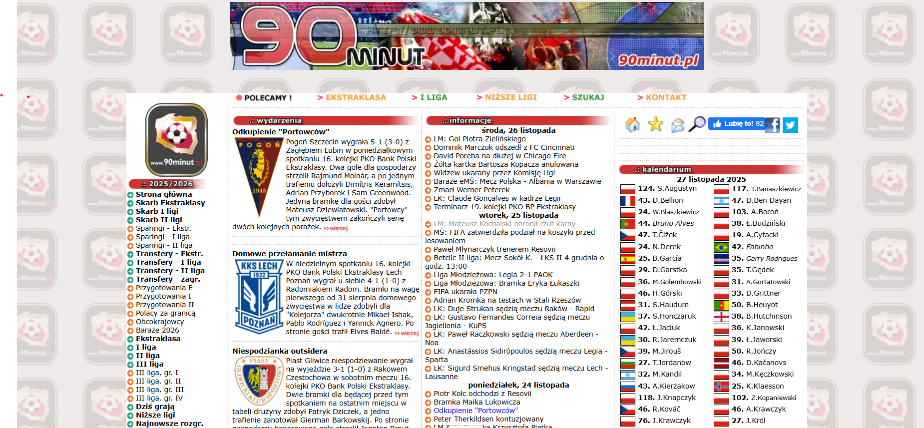 Tak wygląda strona główna 90minut.pl