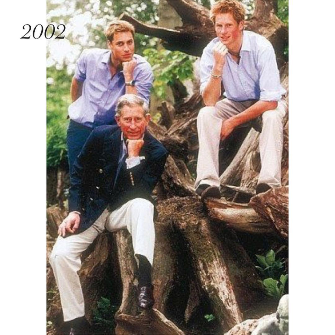 Książę Harry i książę William z księciem Karolem 2002 r.