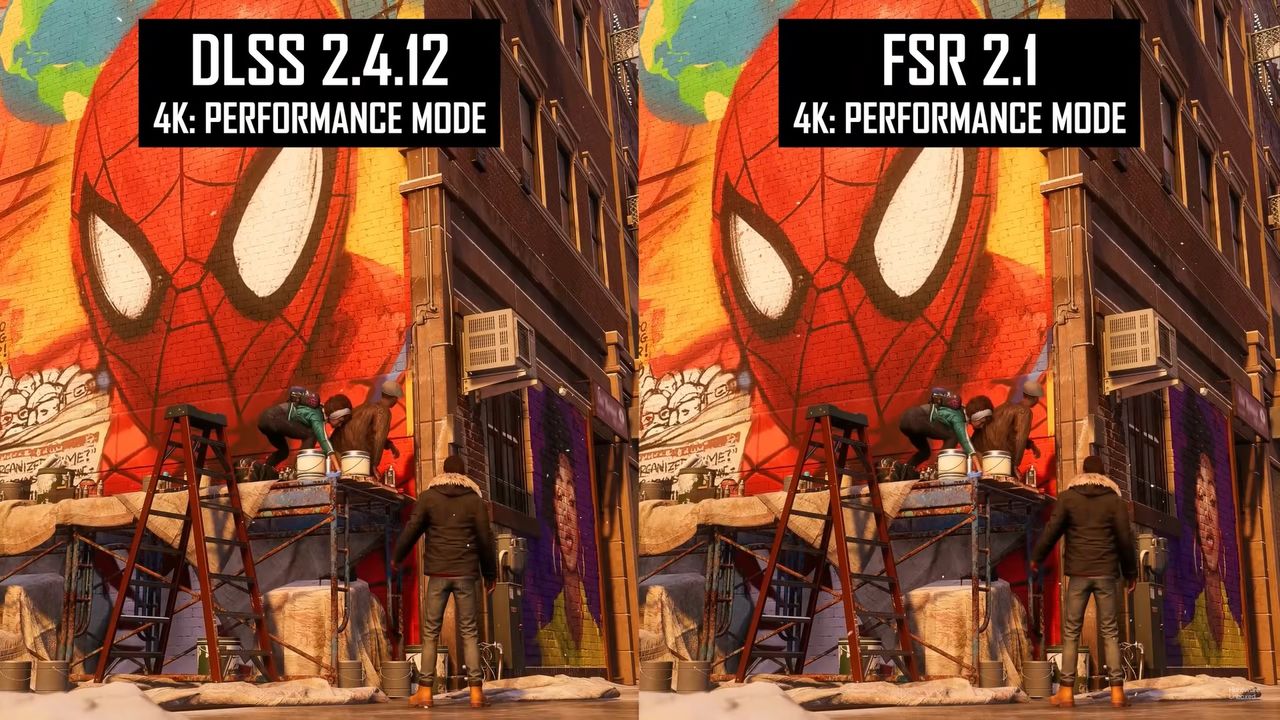 Porównanie Nvidia DLSS i AMD FSR w Spider Man.