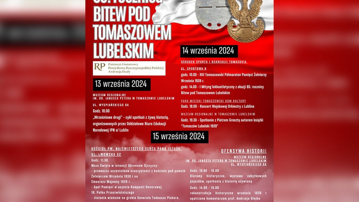 Program obchodów 85 rocznicy bitew pod Tomaszowem Lubelskim
