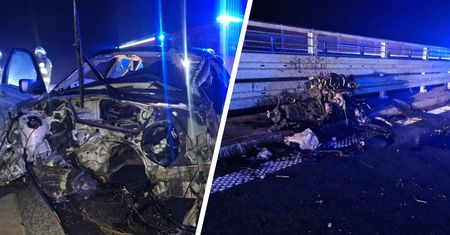 Z auta wypadł silnik. Uderzył w bariery z potężną siłą