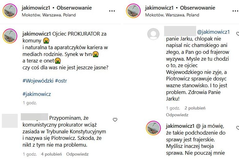 Wymiana zdań na profilu Jakimowicza 